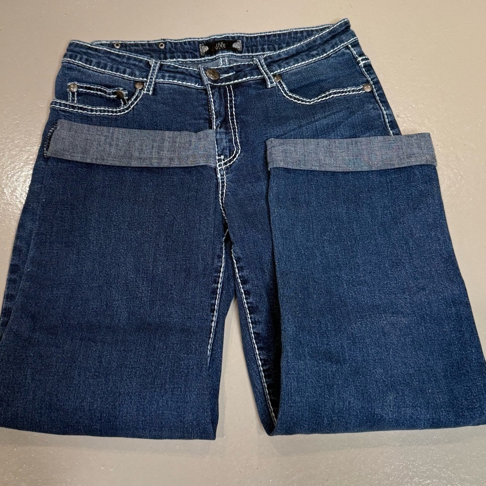 Women’s Size 6 28 waist Tru Luxe cuffed blue jeans straight leg - Picture 3 of 15